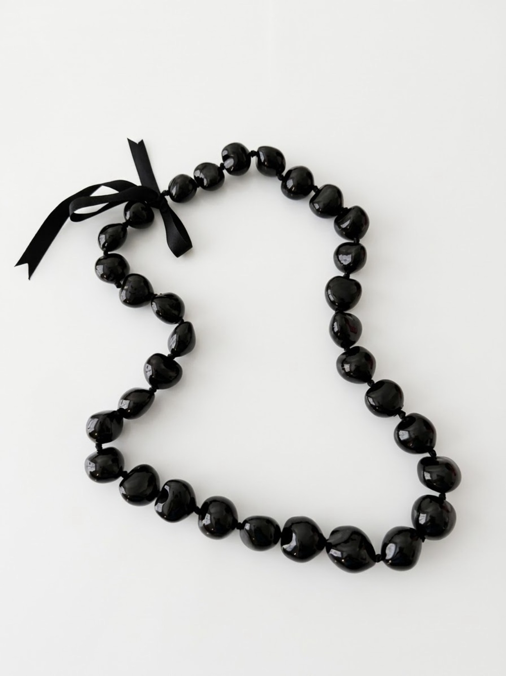 Black Kukui Nut Lei Necklace Hawaiian Luau Graduation Statement Jewelry